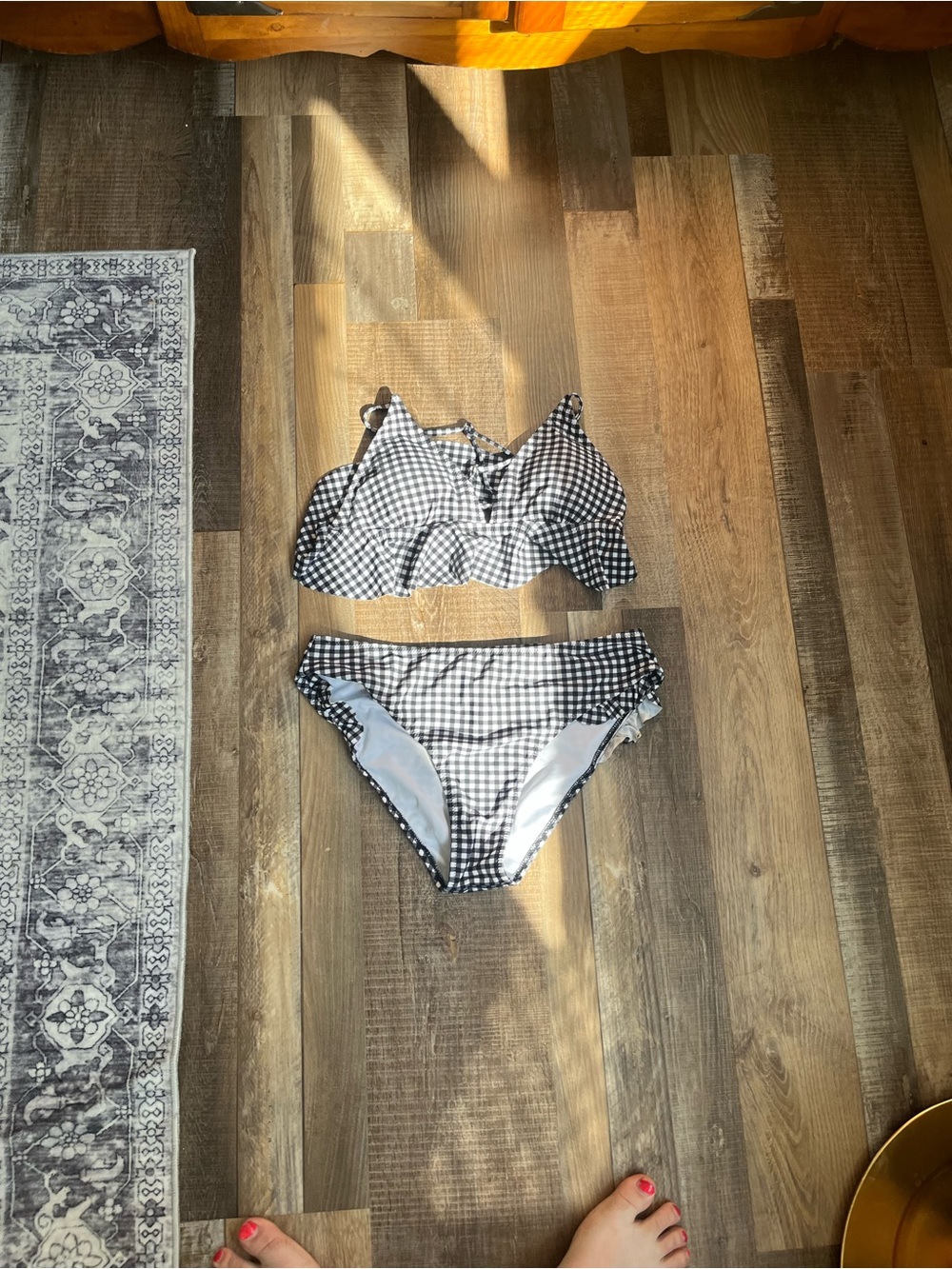 Cupshe Black & White Gingham Ruffle Two-Piece Bikini